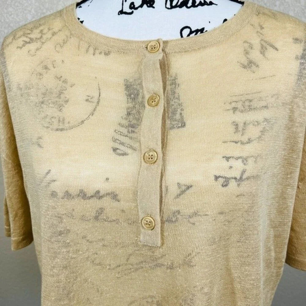 Skull Cashmere Tan top Women Lagenlook 100% Linen Penelope Henley Top size XS